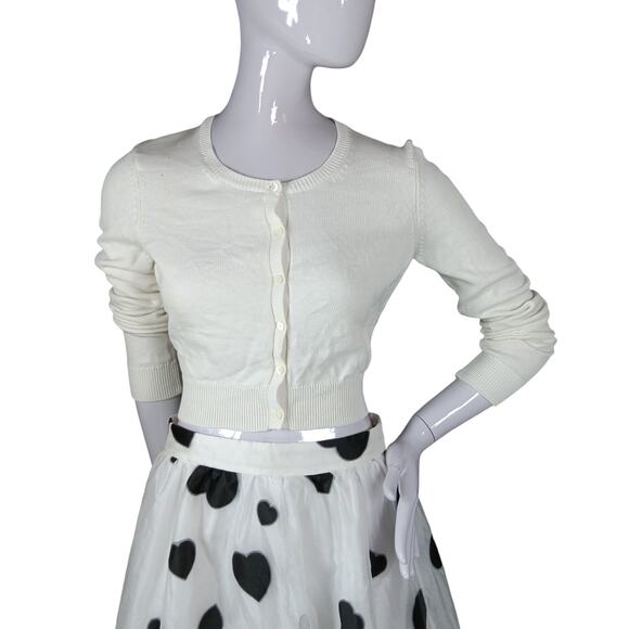 J. Crew Organza A-Line In White and Black Heart print Sheer Flare Skirt - Picture 5 of 10